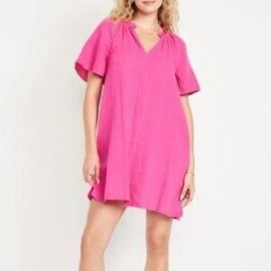 Old Navy Crinkle Gauze Pink Dress cotton Flowy Spring Sunmer SZ XL NWT Resort